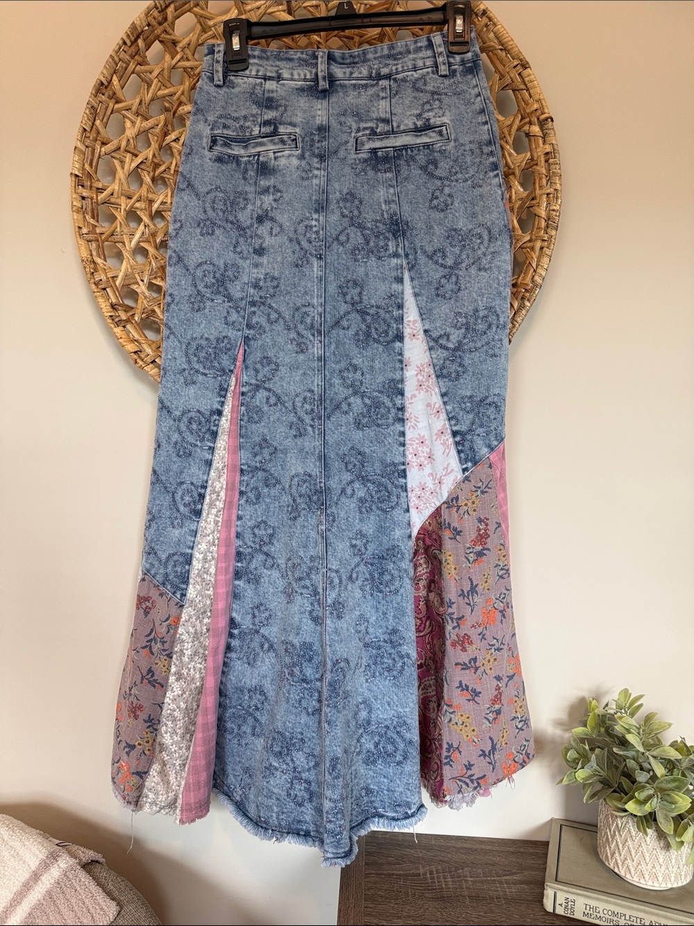 Blue Velvet Brand Boho Patchwork Denim Maxi Skirt - Pink & Blue - Picture 9 of 16